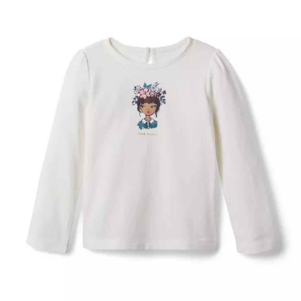 Janie And Jack Girls Long Sleeve Tee Shirt Size 6 Printed Graphic 100% Cotton